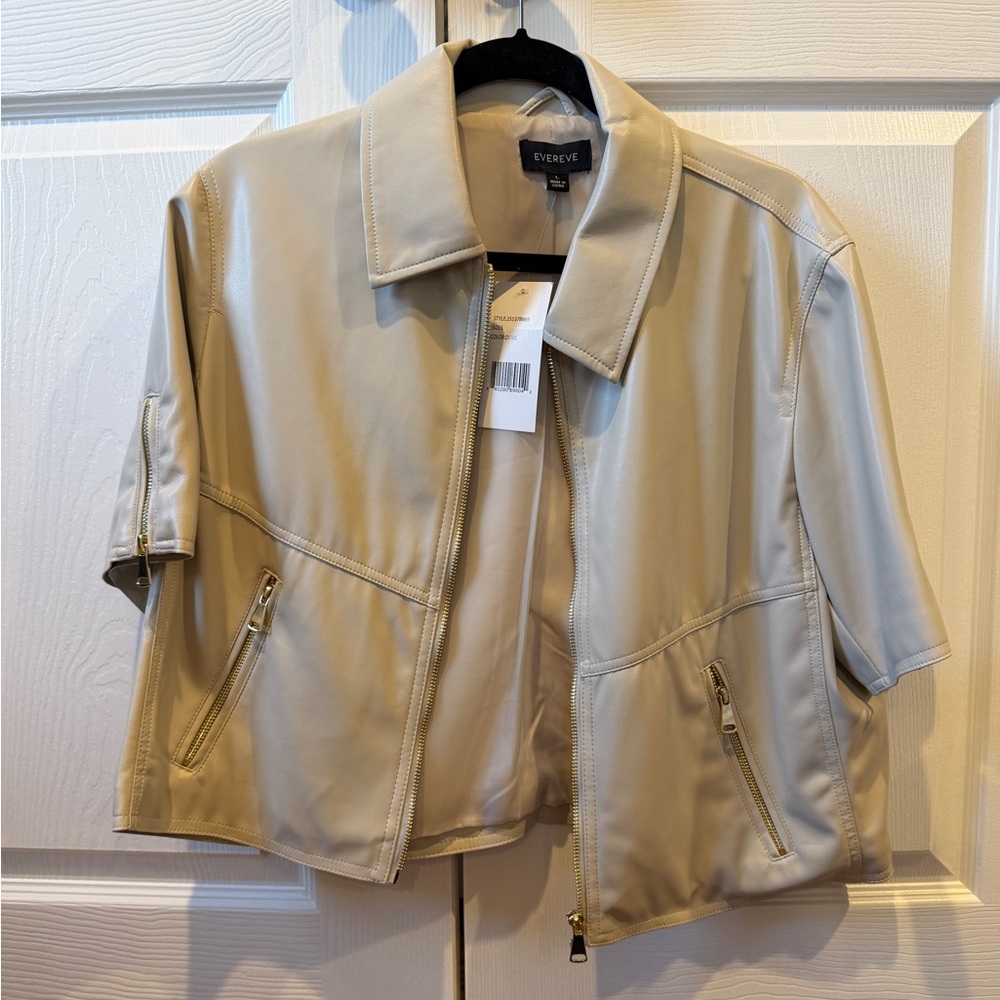 Evereve Women's Cream Faux Leather Jacket NWT